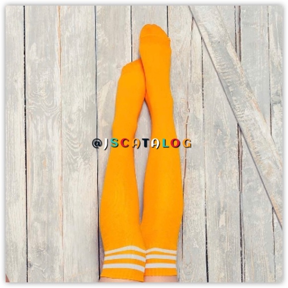JSCatalog Accessories - Yellow w/ White Stripes Cotton Thigh High Socks OS